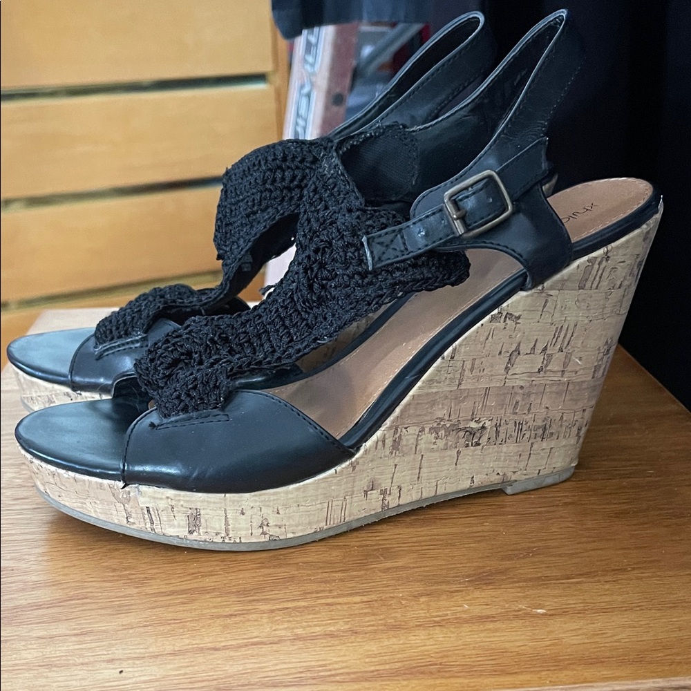 Xhilaration Black Crochet Wedge Sandals